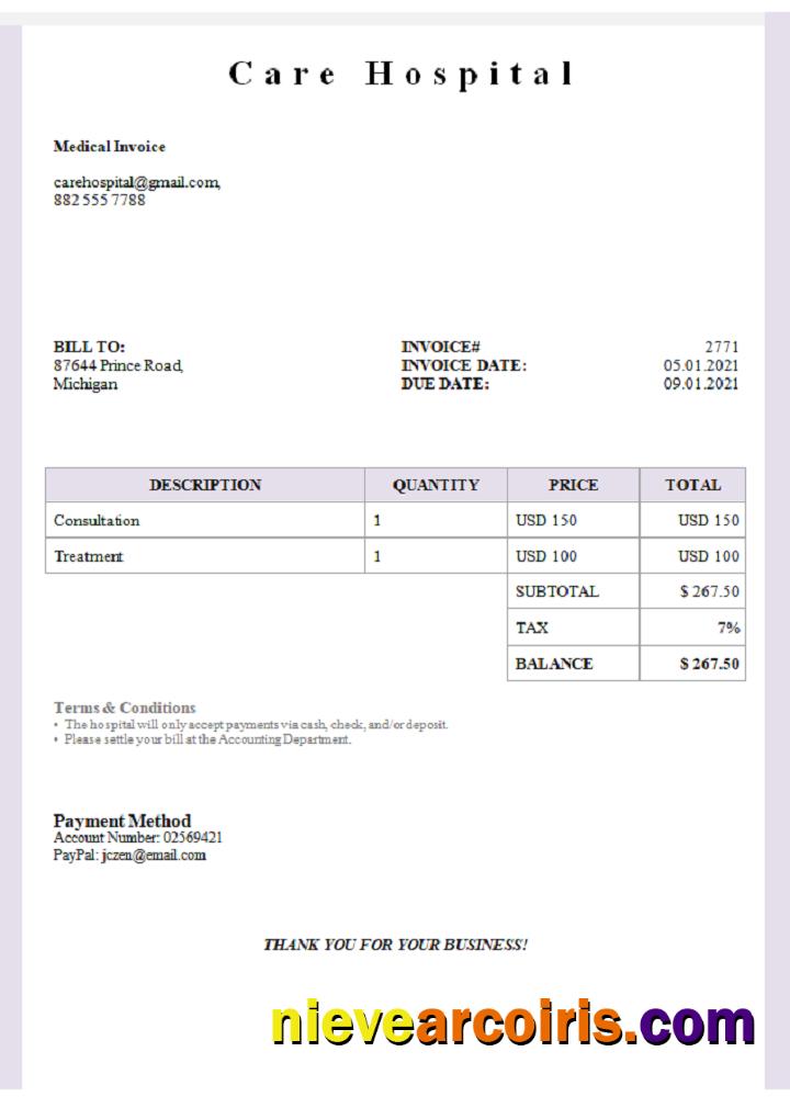 USA Care Hospital invoice